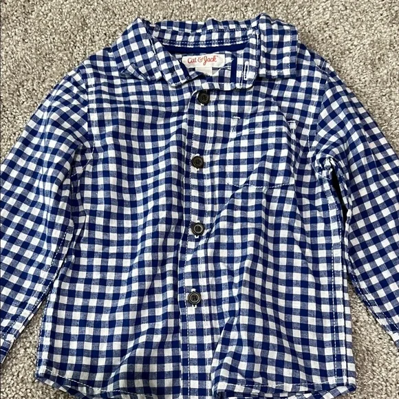 Cat & Jack Kids Navy Plaid Button-Up Shirt - Picture 3 of 4